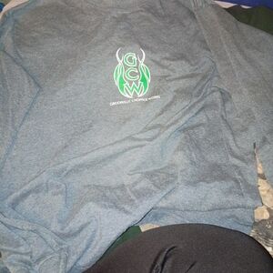 Gildan Heather Blue Crewneck T-Shirt with Subtle Green Tag Detail